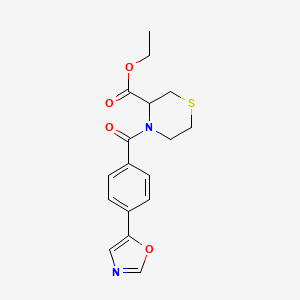 molecular formula C17H18N2O4S B7028786 Ethyl 4-[4-(1,3-oxazol-5-yl)benzoyl]thiomorpholine-3-carboxylate 