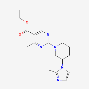 molecular formula C17H23N5O2 B7033713 Ethyl 4-methyl-2-[3-(2-methylimidazol-1-yl)piperidin-1-yl]pyrimidine-5-carboxylate 