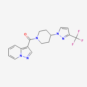 molecular formula C17H16F3N5O B7033965 Pyrazolo[1,5-a]pyridin-3-yl-[4-[3-(trifluoromethyl)pyrazol-1-yl]piperidin-1-yl]methanone 