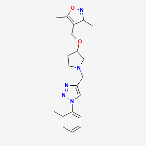 3,5-Dimethyl-4-[[1-[[1-(2-methylphenyl)triazol-4-yl]methyl]pyrrolidin-3-yl]oxymethyl]-1,2-oxazole