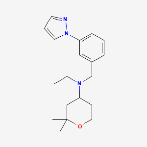 N-ethyl-2,2-dimethyl-N-[(3-pyrazol-1-ylphenyl)methyl]oxan-4-amine