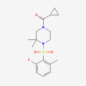 molecular formula C17H23FN2O3S B7039818 Cyclopropyl-[4-(2-fluoro-6-methylphenyl)sulfonyl-3,3-dimethylpiperazin-1-yl]methanone 