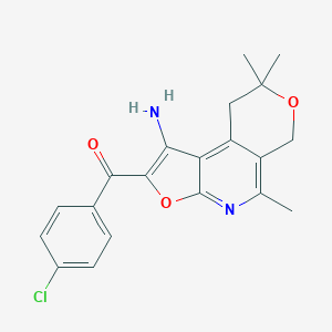 molecular formula C20H19ClN2O3 B070405 Methanone, (1-amino-8,9-dihydro-5,8,8-trimethyl-6H-furo(2,3-b)pyrano(4,3-d)pyridin-2-yl)(4-chlorophenyl)- CAS No. 172985-17-0