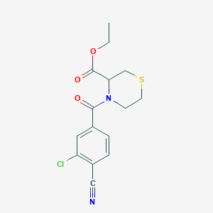 molecular formula C15H15ClN2O3S B7040987 Ethyl 4-(3-chloro-4-cyanobenzoyl)thiomorpholine-3-carboxylate 