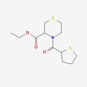 molecular formula C12H19NO3S2 B7042350 Ethyl 4-(thiolane-2-carbonyl)thiomorpholine-3-carboxylate 