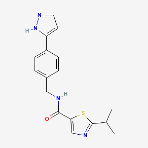 2-propan-2-yl-N-[[4-(1H-pyrazol-5-yl)phenyl]methyl]-1,3-thiazole-5-carboxamide