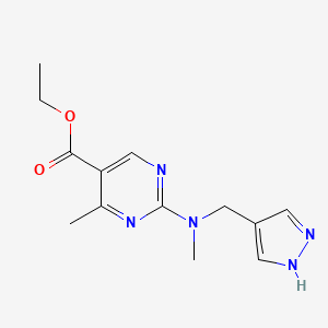 molecular formula C13H17N5O2 B7045375 ethyl 4-methyl-2-[methyl(1H-pyrazol-4-ylmethyl)amino]pyrimidine-5-carboxylate 