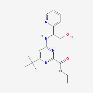 molecular formula C18H24N4O3 B7045425 Ethyl 4-tert-butyl-6-[(2-hydroxy-1-pyridin-2-ylethyl)amino]pyrimidine-2-carboxylate 