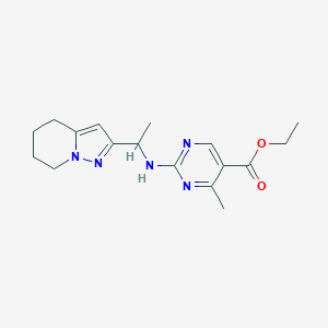 molecular formula C17H23N5O2 B7045482 Ethyl 4-methyl-2-[1-(4,5,6,7-tetrahydropyrazolo[1,5-a]pyridin-2-yl)ethylamino]pyrimidine-5-carboxylate 