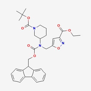 molecular formula C32H37N3O7 B7046390 ethyl 5-[[9H-fluoren-9-ylmethoxycarbonyl-[1-[(2-methylpropan-2-yl)oxycarbonyl]piperidin-3-yl]amino]methyl]-1,2-oxazole-3-carboxylate 