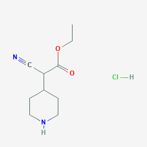 molecular formula C10H17ClN2O2 B7047154 ethyl 2-cyano-2-(piperidin-4-yl)acetate hydrochloride 