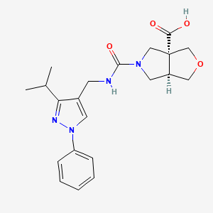 molecular formula C21H26N4O4 B7048008 (3aR,6aR)-5-[(1-phenyl-3-propan-2-ylpyrazol-4-yl)methylcarbamoyl]-3,4,6,6a-tetrahydro-1H-furo[3,4-c]pyrrole-3a-carboxylic acid 