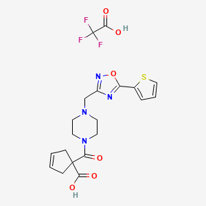 1-[4-[(5-Thiophen-2-yl-1,2,4-oxadiazol-3-yl)methyl]piperazine-1-carbonyl]cyclopent-3-ene-1-carboxylic acid;2,2,2-trifluoroacetic acid