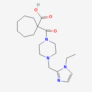 molecular formula C19H30N4O3 B7048327 1-[4-[(1-Ethylimidazol-2-yl)methyl]piperazine-1-carbonyl]cycloheptane-1-carboxylic acid 