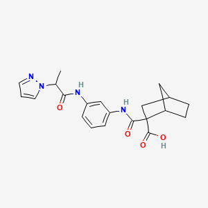 molecular formula C21H24N4O4 B7048346 2-[[3-(2-Pyrazol-1-ylpropanoylamino)phenyl]carbamoyl]bicyclo[2.2.1]heptane-2-carboxylic acid 