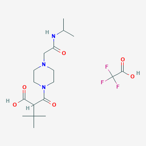 molecular formula C18H30F3N3O6 B7048383 3,3-Dimethyl-2-[4-[2-oxo-2-(propan-2-ylamino)ethyl]piperazine-1-carbonyl]butanoic acid;2,2,2-trifluoroacetic acid 