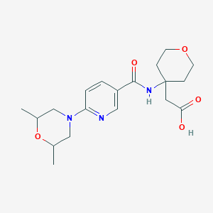 molecular formula C19H27N3O5 B7048507 2-[4-[[6-(2,6-Dimethylmorpholin-4-yl)pyridine-3-carbonyl]amino]oxan-4-yl]acetic acid 