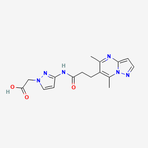 2-[3-[3-(5,7-Dimethylpyrazolo[1,5-a]pyrimidin-6-yl)propanoylamino]pyrazol-1-yl]acetic acid