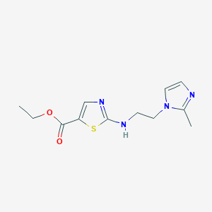 molecular formula C12H16N4O2S B7049506 Ethyl 2-[2-(2-methylimidazol-1-yl)ethylamino]-1,3-thiazole-5-carboxylate 