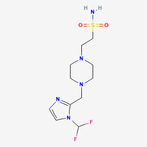 molecular formula C11H19F2N5O2S B7049617 2-[4-[[1-(Difluoromethyl)imidazol-2-yl]methyl]piperazin-1-yl]ethanesulfonamide 