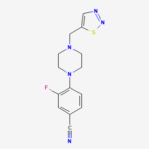 molecular formula C14H14FN5S B7049661 3-Fluoro-4-[4-(thiadiazol-5-ylmethyl)piperazin-1-yl]benzonitrile 