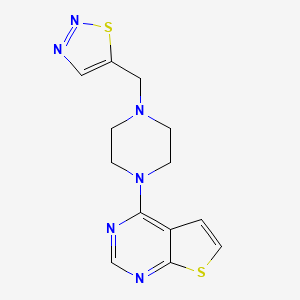 molecular formula C13H14N6S2 B7049667 4-[4-(Thiadiazol-5-ylmethyl)piperazin-1-yl]thieno[2,3-d]pyrimidine 