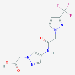 molecular formula C11H10F3N5O3 B7049705 2-[4-[[2-[3-(Trifluoromethyl)pyrazol-1-yl]acetyl]amino]pyrazol-1-yl]acetic acid 