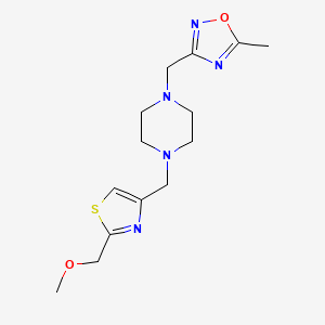 molecular formula C14H21N5O2S B7049737 3-[[4-[[2-(Methoxymethyl)-1,3-thiazol-4-yl]methyl]piperazin-1-yl]methyl]-5-methyl-1,2,4-oxadiazole 