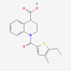 molecular formula C18H19NO3S B7049844 1-(5-ethyl-4-methylthiophene-2-carbonyl)-3,4-dihydro-2H-quinoline-4-carboxylic acid 