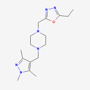 molecular formula C16H26N6O B7049858 2-Ethyl-5-[[4-[(1,3,5-trimethylpyrazol-4-yl)methyl]piperazin-1-yl]methyl]-1,3,4-oxadiazole 