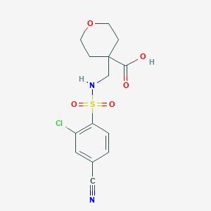 molecular formula C14H15ClN2O5S B7049881 4-[[(2-Chloro-4-cyanophenyl)sulfonylamino]methyl]oxane-4-carboxylic acid 