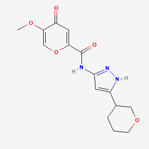 molecular formula C15H17N3O5 B7050078 5-methoxy-N-[5-(oxan-3-yl)-1H-pyrazol-3-yl]-4-oxopyran-2-carboxamide 