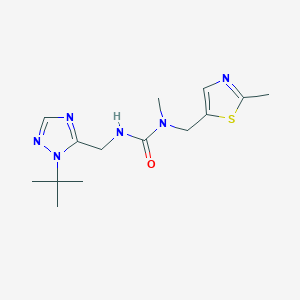 molecular formula C14H22N6OS B7050105 3-[(2-Tert-butyl-1,2,4-triazol-3-yl)methyl]-1-methyl-1-[(2-methyl-1,3-thiazol-5-yl)methyl]urea 