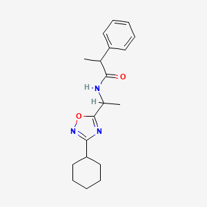 molecular formula C19H25N3O2 B7050299 N-[1-(3-cyclohexyl-1,2,4-oxadiazol-5-yl)ethyl]-2-phenylpropanamide 