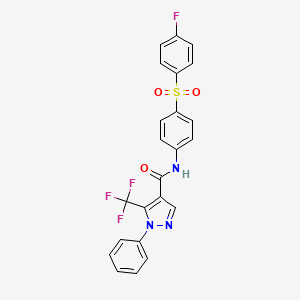 molecular formula C23H15F4N3O3S B7050344 N-[4-(4-fluorophenyl)sulfonylphenyl]-1-phenyl-5-(trifluoromethyl)pyrazole-4-carboxamide 