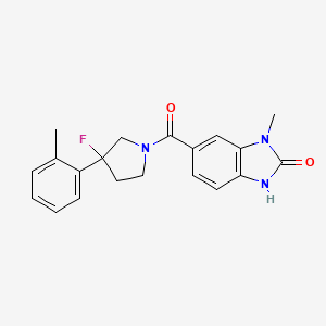 molecular formula C20H20FN3O2 B7050359 5-[3-fluoro-3-(2-methylphenyl)pyrrolidine-1-carbonyl]-3-methyl-1H-benzimidazol-2-one 