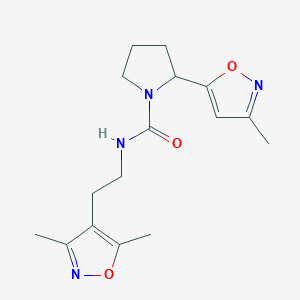 molecular formula C16H22N4O3 B7050438 N-[2-(3,5-dimethyl-1,2-oxazol-4-yl)ethyl]-2-(3-methyl-1,2-oxazol-5-yl)pyrrolidine-1-carboxamide 