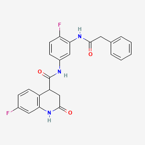 molecular formula C24H19F2N3O3 B7050453 7-fluoro-N-[4-fluoro-3-[(2-phenylacetyl)amino]phenyl]-2-oxo-3,4-dihydro-1H-quinoline-4-carboxamide 