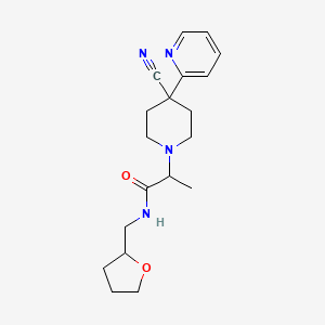 molecular formula C19H26N4O2 B7050485 2-(4-cyano-4-pyridin-2-ylpiperidin-1-yl)-N-(oxolan-2-ylmethyl)propanamide 