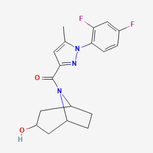 molecular formula C18H19F2N3O2 B7050629 [1-(2,4-Difluorophenyl)-5-methylpyrazol-3-yl]-(3-hydroxy-8-azabicyclo[3.2.1]octan-8-yl)methanone 