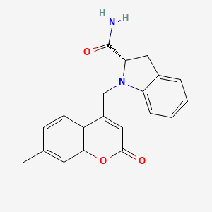 molecular formula C21H20N2O3 B7050776 (2S)-1-[(7,8-dimethyl-2-oxochromen-4-yl)methyl]-2,3-dihydroindole-2-carboxamide 