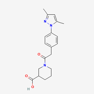 molecular formula C19H23N3O3 B7050808 1-[2-[4-(3,5-Dimethylpyrazol-1-yl)phenyl]acetyl]piperidine-3-carboxylic acid 