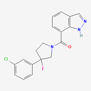 molecular formula C18H15ClFN3O B7051358 [3-(3-chlorophenyl)-3-fluoropyrrolidin-1-yl]-(1H-indazol-7-yl)methanone 