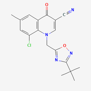 molecular formula C18H17ClN4O2 B7051462 1-[(3-Tert-butyl-1,2,4-oxadiazol-5-yl)methyl]-8-chloro-6-methyl-4-oxoquinoline-3-carbonitrile 