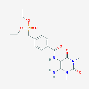 molecular formula C18H25N4O6P B070516 Phosphonic  acid,  [[4-[[(6-amino-1,2,3,4-tetrahydro-1,3-dimethyl-2,4-dioxo-5-pyrimidinyl)amino]carb CAS No. 166115-75-9