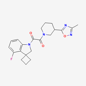 molecular formula C21H23FN4O3 B7051791 1-(4-fluorospiro[2H-indole-3,1'-cyclobutane]-1-yl)-2-[3-(3-methyl-1,2,4-oxadiazol-5-yl)piperidin-1-yl]ethane-1,2-dione 