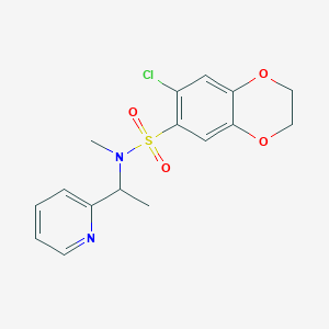 molecular formula C16H17ClN2O4S B7051807 6-chloro-N-methyl-N-(1-pyridin-2-ylethyl)-2,3-dihydro-1,4-benzodioxine-7-sulfonamide 