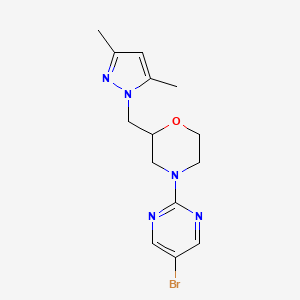 molecular formula C14H18BrN5O B7051896 4-(5-Bromopyrimidin-2-yl)-2-[(3,5-dimethylpyrazol-1-yl)methyl]morpholine 