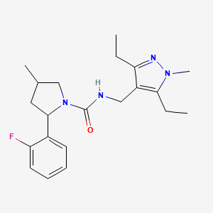 molecular formula C21H29FN4O B7052034 N-[(3,5-diethyl-1-methylpyrazol-4-yl)methyl]-2-(2-fluorophenyl)-4-methylpyrrolidine-1-carboxamide 