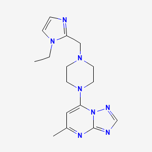 molecular formula C16H22N8 B7052130 7-[4-[(1-Ethylimidazol-2-yl)methyl]piperazin-1-yl]-5-methyl-[1,2,4]triazolo[1,5-a]pyrimidine 